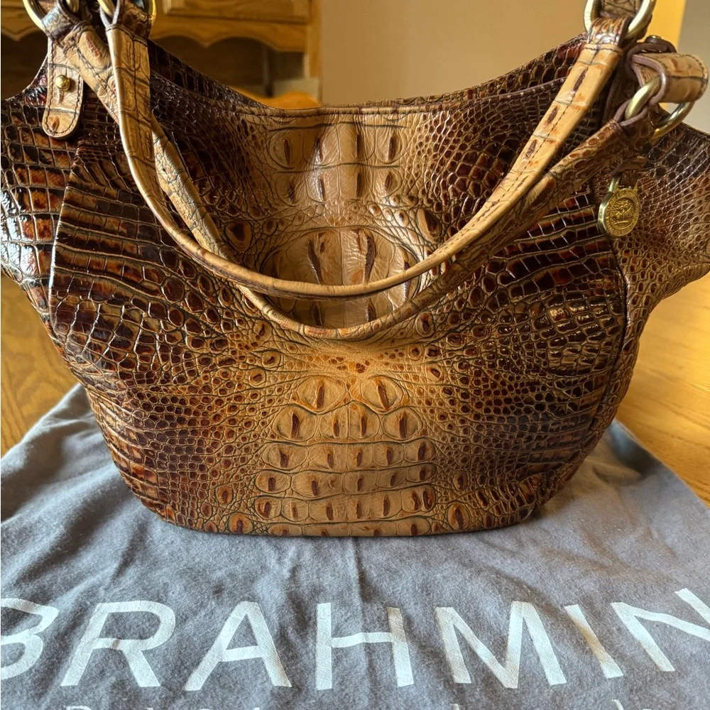 Brahmin Tan Crocodile-Embossed Shoulder Bag - Picture 1 of 3